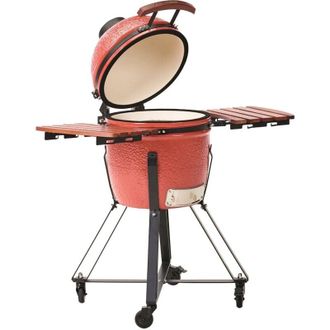 Beliani Mini barbecue da esterno in ceramica a carbone con coperchio rosso Kamado
