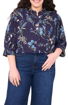 CeCe by Cynthia Steffe Split Neck Top in Classic Navy at Nordstrom, Size 3X
