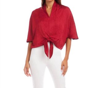 Karen Kane Flare Sleeve Tie-Front Top In Red