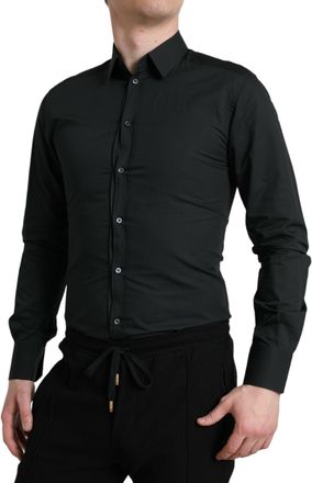 Dolce & Gabbana Mens Black Cotton Silk Formal Gold Dress Shirt