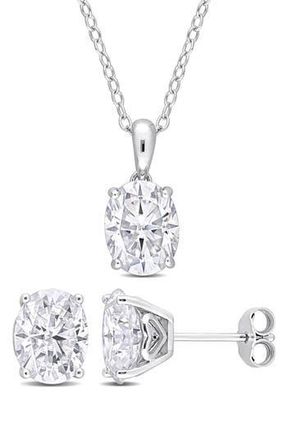 Delmar Dew Oval Lab Created Moissanite Stud Earrings & Pendant Necklace Set in Silver at Nordstrom Rack