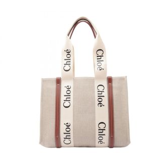 Chlo&eacute; Brown Ivory Canvas Leather Handbag Tote Bag (Pre-Owned)