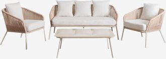 Sklum Set da giardino con divano 2 posti, 2 poltrone e tavolini in alluminio e corda intrecciata Arhiza SKLUM