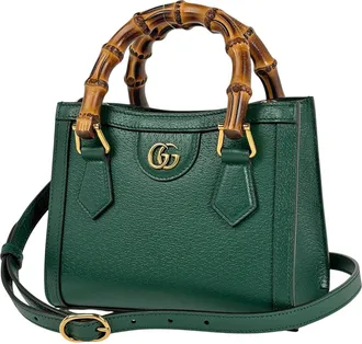 Gucci Bamboo Green Leather Tote Bag (Pre-Owned)