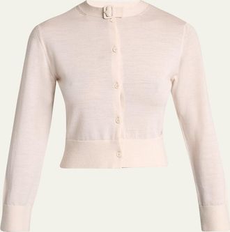 Courr&egrave;ges Buckle Crewneck Merino Wool Crop Cardigan