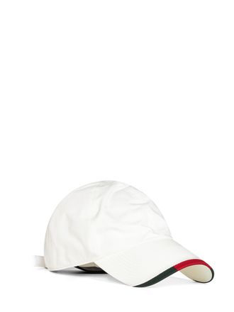 Gucci Mens Baseball Cap With Web Trim White Polyester Hat