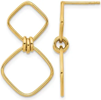 Diamond2Deal 14K Yellow Gold Square Shape Drop Dangle Earrings