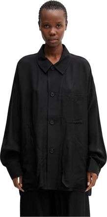 Yohji Yamamoto Overhemden, Dames, Zwart, XS, Viscose Chore Jacket / Shirt