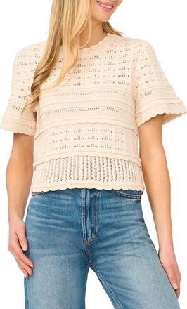 CeCe by Cynthia Steffe Mixed Pointelle Stitch Cotton Sweater in White Swan at Nordstrom, Size Xx-Small