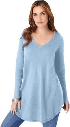 Roaman's Plus Size Knit Thermal V Neck Swing Tunic Long Sleeve in Pale Blue at Nordstrom, Size 12