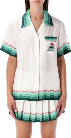 Casablanca Womens Multicolour Montagne Ondulee Silk Short-sleeve Shirt - White - Size Medium