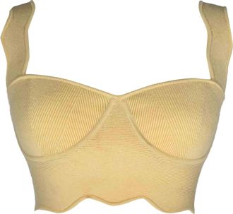 Galvan London Delia Scalloped Crop Top in Yellow Viscose
