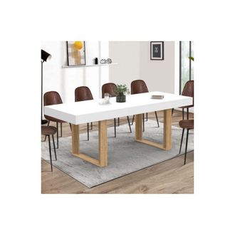 IDMarket Idmarket - Mesa de comedor rectangular extensible phoenix 4-8 personas patas de madera blanca 160-200 cm