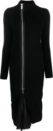 sacai layered wool and satin dress - women - Wool/Polyester/Rayon/Cupro - 2 - Black