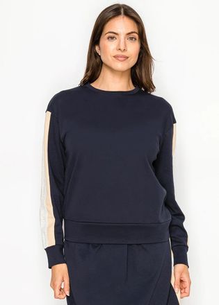 YAL New York Navy T-Shirt with Contrast Stripe Sleeves