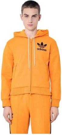 adidas Hoodies & sweatvesten, Heren, Oranje, L, Polyester, Logo Zip-Up Hoodie Sweatshirt