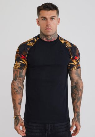 Siksilk Camiseta Hombre Negro Ragl&aacute;n XL