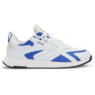 HUGO BOSS Mens Titanium Runn Low Top Lace-Up Sneakers in Open White - Size UK 7