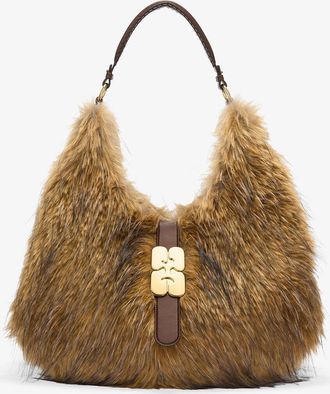 Ganni Brown Alternative Fur Large Kat Bag