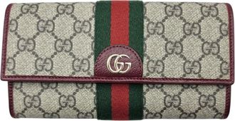 Gucci Beige Green Red Color Gg Supreme Leather Long Wallet (Bi-Fold) (Pre-Owned)