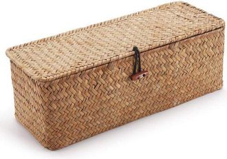 OEM Cesta De Almacenamiento De Junco Marino Con Tapa - Rectangular - Beige