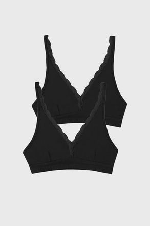 Stripe and Stare Lace Plunge Two Pack in Black at Nordstrom, Size X-Small Uk