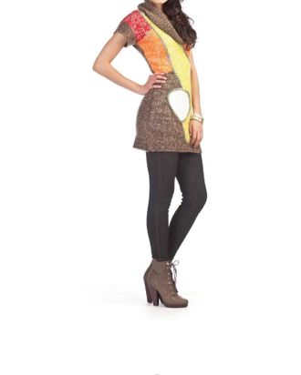 Papillon Cowl Neck Chunky Knit Geo Pattern Sweater Dress In Multi