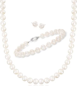 Ross-Simons 6.5-7mm Cultured Pearl Jewelry Set: Necklace, Bracelet and Stud Earrings in Sterling Silver