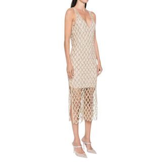 Patrizia Pepe Sparkling Mesh Jewel Dress - female - Patrizia Pepe - Midi Dresses - Yellow - L - Dresses