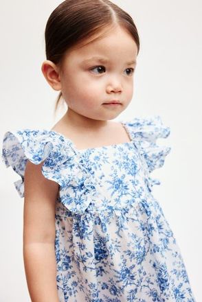 H&M Empire-line Cotton Dress in Blue/floral at Nordstrom, Size 12M
