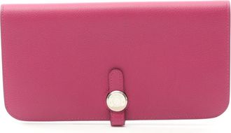 Herm&egrave;s Pink Leather Long Wallet (Bi-Fold) (Pre-Owned)