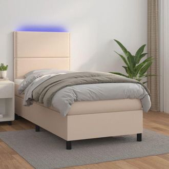 vidaXL Vidaxl - Cama Box Spring Colch&oacute;n Led Cuero Sint&eacute;tico Capuchino 90x190 Cm
