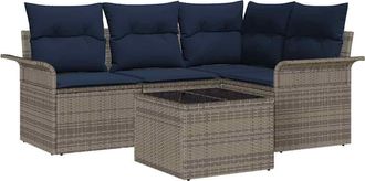 vidaXL Conjunto De Sof&aacute; De Jard&iacute;n 5 Uds. Gris Rat&aacute;n Sint&eacute;tico Vidaxl