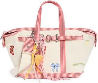 Madden Girl Mini Embroidered Canvas Tote in Natural/Red Stripe at Nordstrom Rack