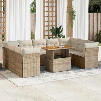 vidaXL Juego De Sof&aacute;s Jard&iacute;n Con Cojines Beige 10 Pzas Rat&aacute;n Sint&eacute;tico Vidaxl