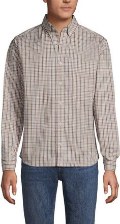 Lands End Traditional Fit Long Sleeve Travel Kit Shirt in Canyon Camel/white Plaid at Nordstrom, Size Xx-Large