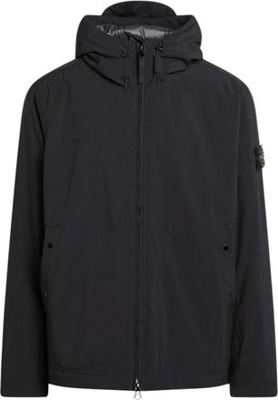 Stone Island Jassen, Heren, Zwart, L, Leer, Soft Shell-R Jacket