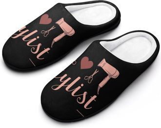 Generic Stylist Hair Dresser Heart Slippers Men Winter Warm Cotton Anti-Slip Indoor Slip-Ons House Shoes
