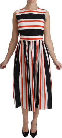 Dolce & Gabbana Multicolor Stripes A-Line Pleated Midi Womens Dress