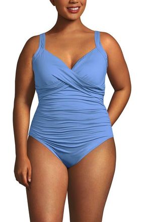 Lands End Sweetheart Underwire Wrap One Piece Swimsuit in Lake Blue at Nordstrom, Size 24W