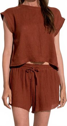 Elan Drawstring Shorts With Raw Edge In Clay