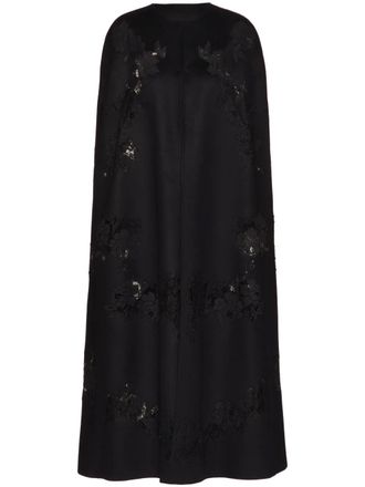 Valentino Garavani floral-lace coat - women - Polyamide/Cashmere/Virgin Wool/Polyamide/Cotton/Viscose - 42 - Black