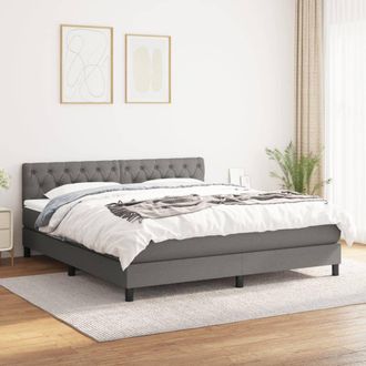 vidaXL Cama Box Spring Con Colch&oacute;n Tela Gris Oscuro 160x200 Cm Vidaxl