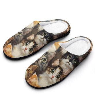 Generic Cute Cats Mens Slippers Slip On Comfortable Fleece Cotton House Shoes Winter