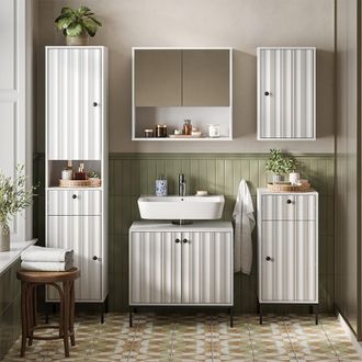 Vicco Juego De Muebles De Ba&ntilde;o Eliza, Ondulaci&oacute;n Blanca, 5 Partes, Vicco