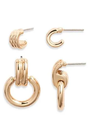 Open Edit 2 Pairs of Hoop Earrings in Gold at Nordstrom Rack