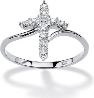 Palm Beach Jewelry Diamond Platinum-plated Sterling Silver Cross Ring