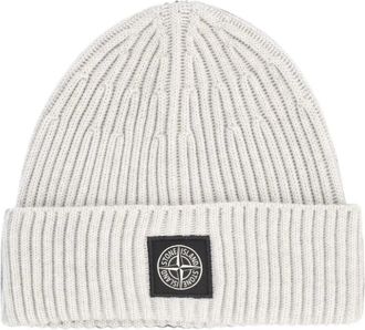 Stone Island Full Rib Wool Beanie - Heren - Hoeden - Grijs - ONE Size - Wol - Accessoires