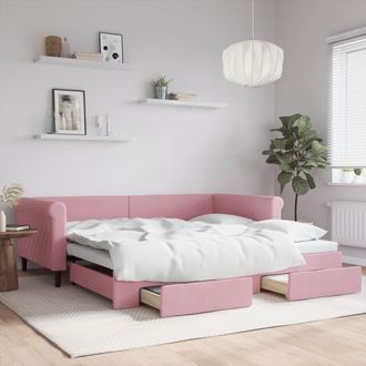 vidaXL Sof&aacute; Cama Nido Con Cajones Terciopelo Rosa 100x200 Cm Vidaxl