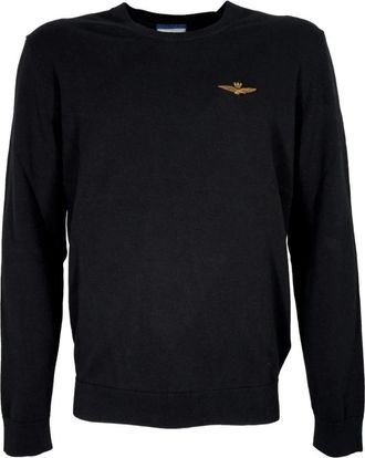 Aeronautica Crew-neck Knit Ma 1611Ul 00506 - Heren - Ronde hals truien - Zwart - XL - Katoen - Truien & Vesten